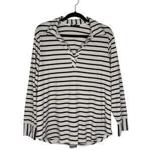 Jane and Delancey Black and White Striped V-Neck Long Sleeve Blouse Size 1X